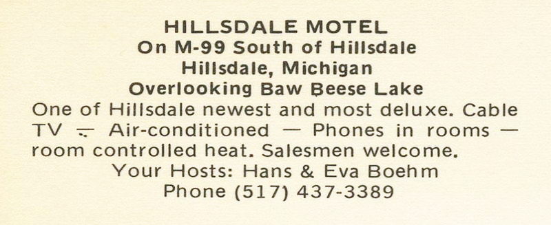 Baw Beese Inn (Hillsdale Motel) - Old Postcard (newer photo)